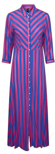 YAS Damen Yassavanna Long Shirt Dress S. Noos Kleid, Fuchsia Fedora/Stripes:Blue Lolite, L EU