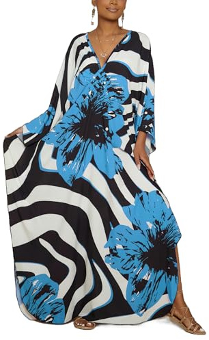Bsubseach Womens Kaftan Dresses Plus Size Swimsuit Cover Up 2026 Summer Moo Moos Bathing Suit Caftan Loungewear Beach Dress Blue Flowers