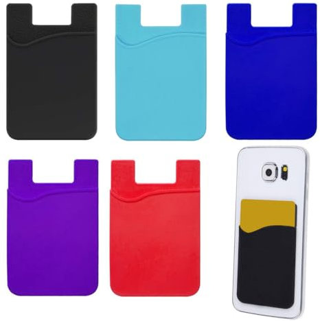 AFCJLTO 5X Tarjetero para móvil,Funda para Tarjetas de Silicona,Tarjetero para Pegar en la Parte Trasera,Almacenar 1-2 Tarjetas（5 colores）