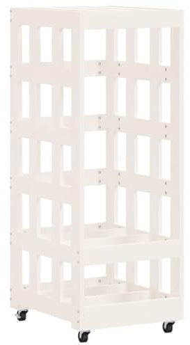 Makastle Chariot à bois de chauffage cheminée panier porte-foyer au bois poêle Chariot de Bûches de Bois Range Bûche Intérieur avec roulettes, blanc 40x49x110 cm bois massif pin