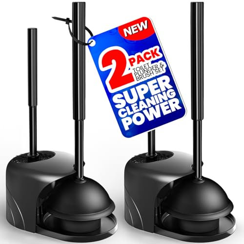 Denvlex 2Pack 2 in 1 Toilet Brush and Plunger Set, Extended Handle Plunger,Toilet Bowl Brush Plunger Set,Bathroom Cleaning Tools,Cleaning Brush,Toilet Brush Plunger Combo(Bright Black)