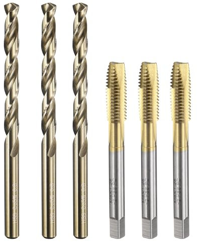 sourcing map Tap and Drill Bit Set, 3pcs M8 x 1.25 Metric Spiral Point Thread Screw Taps & 3pcs 6.8mm Twist Drill Bits, Titanium Coated/Roasted Yellow HSS-6542/M35 HSS-CO Tapping Threading Tool
