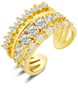 Gold Zirconia Rings for Women, 14K Goldplated Chunky Wide Zirconia Rings