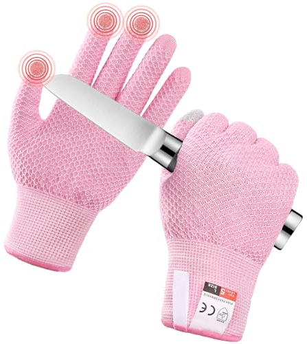 flintronic Cut Resistant Gloves, Level 5 Protection, Food Grade Work Cut Proof Gloves, No cut Glove for Adults, Cutting gloves, Wood Whittling-gloves, Knife Protection Glove (Pink)
