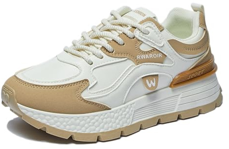 Trcloltc Baskets à plateforme pour femme - Jolies chaussures épaisses - Confort en mousse à mémoire de forme - Maille respirante avec doublure en coton, 8802Beige Kaki, 39 EU