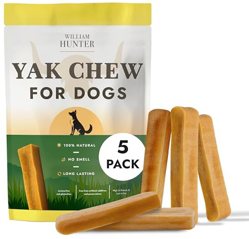 William Hunter Yak Chews for Dogs – Himalayan Hard Cheese Dog Treat – Natural, Long Lasting, Odor Free Chew for Aggressive Chewers – Large Organic Dog Dental Chew (5 Pack Small)