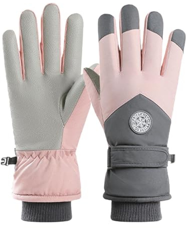 MotiveTech Guantes de Motocicleta, Guantes de Montar, Impermeables, Antideslizantes, Palma Cálida, Dedos Completos, Pantalla Táctil para Actividades Al Aire Libr, Rosa Gris, Mujer