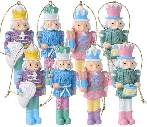 CONGARTENO 8 Pezzi Schiaccianoci di Natale in Legno Massello Figure Decorative Appese Anello Set Assortito di Ornamenti Natalizi Tradizionali per Alberi e Decorazioni Festive