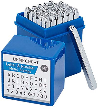 BENECREAT 36 Pack 3mm Alphabet und arabische Ziffern Briefmarken, Metall Stempel Stempel Werkzeugkasten - Galvanisierte Hartkarbonstahl Werkzeuge zum Stempeln von Metall, Schmuck, Leder, Holz