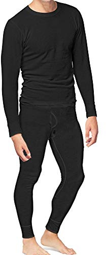Place and Street Men’s Cotton Thermal Underwear Set Shirt Pants Long Johns Black 2XL