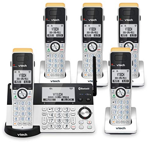 VTech IS8151-5 Super Long Range 5 Handset DECT 6.0 Cordless Phone for Home with Answering Machine, 2300 ft Range, Call Blocking, Bluetooth, Headset Jack, Power Backup, Intercom, Expandable to 12 HS