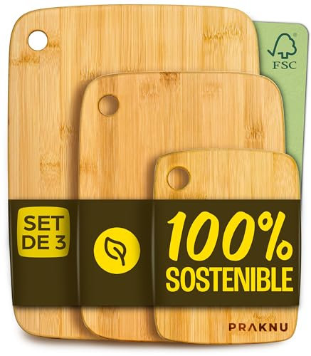 Praknu Set di 3 taglieri in legno – versatile e robusto – tagliere sostenibile FSC bambù per verdure, carne e pane – diverse dimensioni