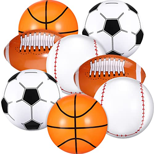 Sosation 8 Pcs Inflatable Sports Balls 16 Inch Inflatable Beach Ball Blow up 4 Styles Sports Party Decorations Balls of Swimming Pool Summer Pool Toys for Indoor Outdoor Beach