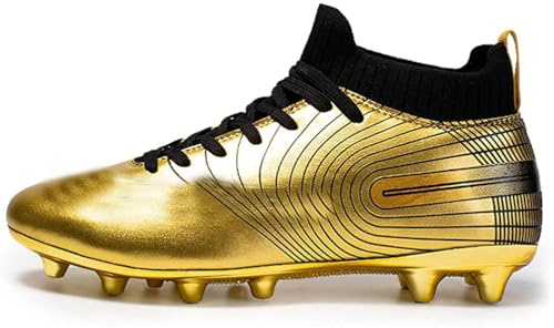 Kmrlofiy Crampons de Foot Homme Chaussures de Football High Top Spike Professionnel Antidérapant Athlétisme Entrainement Sport Enfant (34EU)