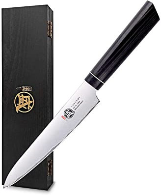 MITSUMOTO SAKARI Cuchillos Cocina Pequeños Japoneses Damasco, Cuchillo Japones de Frutas Forjado a Mano, 14 cm Cuchillos Cocina Profesional VG-10 Cuchillo Chef(Mango G10 y Caja de Regalo)