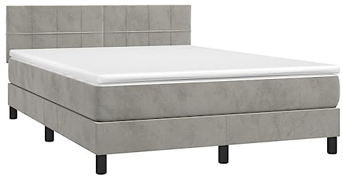 vidaXL Boxspringbett mit Matratze LED Doppelbett Polsterbett Bett Bettrahmen Lattenrost Bettgestell Hotelbett Schlafzimmerbett Hellgrau 140x200cm Samt