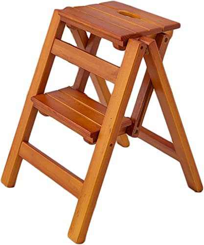 Wooden Folding Step Ladder 2 Steps Stool Portable Ladder Chair Non-slip Compact Milti-fuction Safety Household Small Foot Stools Stairs Chair (Color : A)