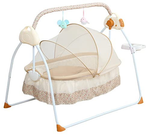 Elektrische Babywiege Kinderbett, automatische Babyschaukel Babybett, Schaukelstuhl Babyschaukel mit Mp3-Musikwiedergabefunktion, elektrische Babywiege für Babys (Khaki)