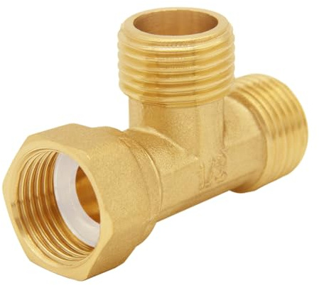 Uenede Solid Brass G1/2 3 Way Diverter Hose Fitting Tee, T Shape Diverter Valve Adapter Connector for Angle Valve Hose, Bath Shower Arm, Toilet Bidet Sprayer Faucet