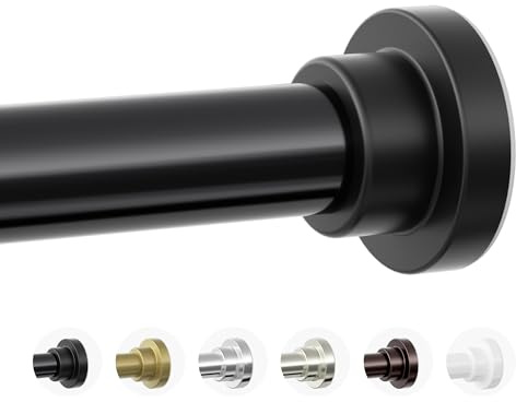 Mcrbeay Shower Curtain Rod, 1 Diameter Heavy Duty Tension Shower Rod, Non Slip Adjustable 28-74 inch No Drilling Shower Curtain Rods Spring Tension For Bathroom, Shower Stall, No Rust, Black