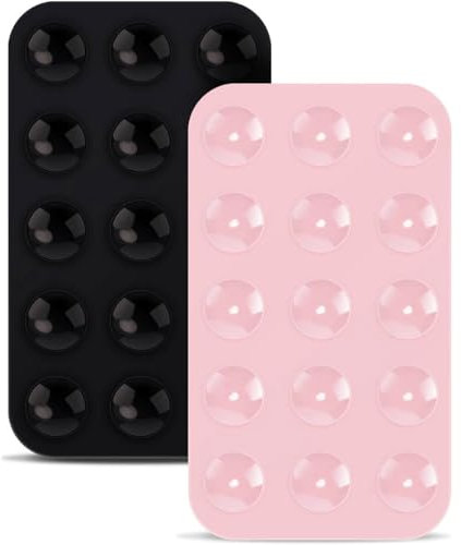 KSJEHW 2 Piezas Silicona Soporte para Teléfono con Ventosa, Doble Cara Ventosa para Movil Agarre Adhesivo Multiusos Funda para Teléfono con Ventosa para Ducha Espejo Coche Selfies（Negro Rosa）