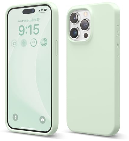 elago Liquid Silicone Case Compatible with iPhone 15 Pro Max Case, Premium Silicone, Full Body Protective Cover [4 Layer Shockproof Structure], Anti-Scratch Soft Microfiber Lining (Soft Mint)