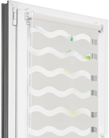 Estika Welle Doppelrollo klemmfix ohne Bohren - 60 cm x 120 cm - Perle - Tag und Nacht Duo Rollo, Duo Rollo, Rollos für Fenster ohne Bohren, Fenster sichtschutz