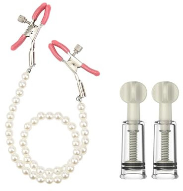 Nipple Suckers and Nipple Clips,Breast Clamps Screw Clip,Cupping Therapy Set, Stainless Steel Non Piercing Nipple Rings Decorative Clip, for Women/Men (Pearl White)