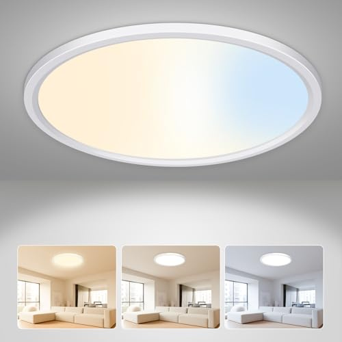 ALUSSO LED Deckenleuchte Flach, Deckenlampe 24W 3CCT 3000K 4000K 6500K 2400LM, IP44 Wasserdichte Badezimmer Lampe, Deckenleuchten für Wohnzimmer Schlafzimmer Küche Balkon Keller Flur, Rund Ø29cm