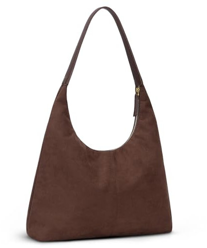 GSenhui Tote Bag Wildleder Slouchy Bag Hobo Handtasche Damen Suede Shoulder Bag Vintage Schultertasche mit Reißverschluss Handbag Braun