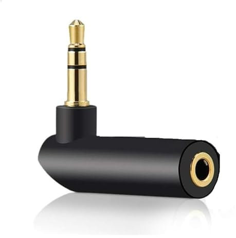 TECHZOCO Adaptador Audio Jack 3.5 mm ángulo acodado 90º de 3 Pin, Adaptador Auriculares Jack 3.5 mm, Adaptador de Audio en ángulo Recto, Apto para Altavoces, Auriculares, Móvil, Tablet, MP3, Negro