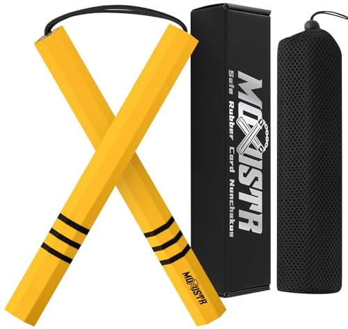 MOXIISTR Safe Foam Rubber Cord Nunchakus with for Beginners Practice and Training (Yellow)
