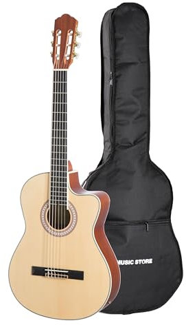 Almeria Konzertgitarren Set, 4/4 Größe, Fichte Decke, Sapele Boden und Zargen, Cutaway, 6-lagiges Binding, Tonabnehmersystem, Natural Finish, inklusive Gigbag