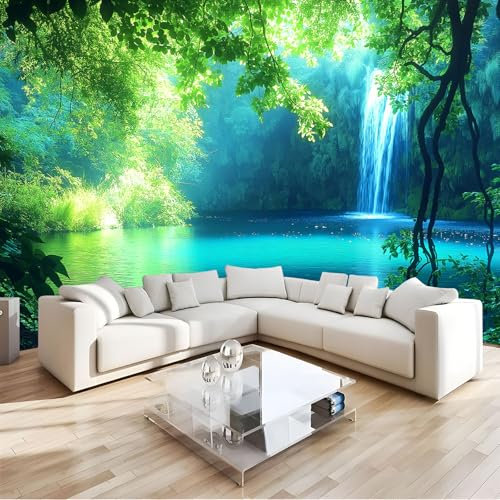 Papel Tapiz Fotográfico, Papel Tapiz Sol cascada 3D paisaje natural Mural, 150Anx105Al cm Cafe Restaurant Dormitorio Decoración para el Hoga Murales Pintado Fotomural