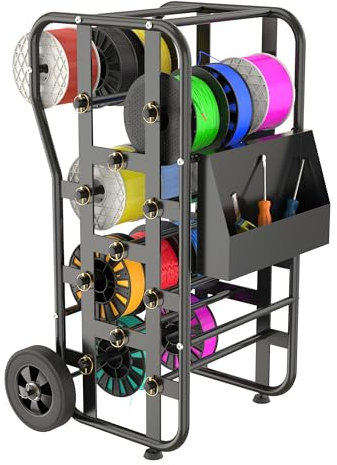 Wire Spool Rack for Wire Spool, Portable Wire Rack Dispenser with Wheels, Automotive Wire Storage, Multi-Spool Wire, Cable Dispenser, Electrical Wire Spool Holder Cart with Storage Tray (Black)