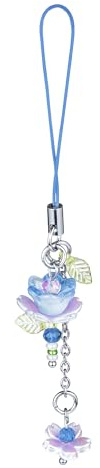 Agromusk Blue Flower Phone Charms,Cute Beaded Lotus Phone Strap Keychain