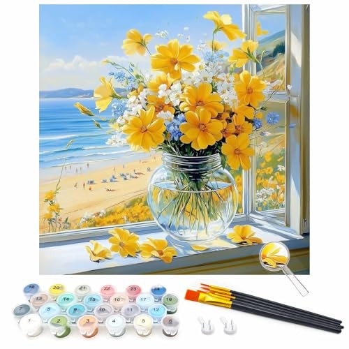 wonloong Paint by Numbers Kits - HD Canvas + Acrylic Paints Set with Free Magnifying Tool & 5 Professional Brushes - Home Wall Decor 16x16 Inch - Without Frame