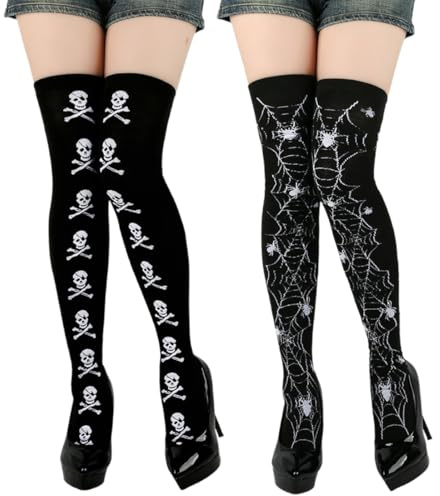 DOKRIN Calcetines hasta la rodilla para mujer,2 pares de medias de Halloween para disfraces de cosplay