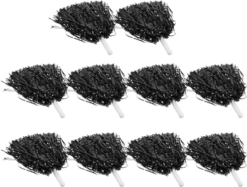 Hemobllo 10 Pompons de Cheerleading Noirs Poignée Légers et Réutilisables en Pet et ABS Accessoires pour Compétitions Sportives et Encouragements d'Équipe