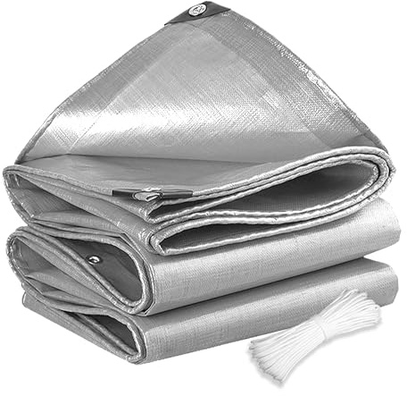 Vävpresenning Vattentät 405 x 485 cm UV Och Regnskydd Skyddspresenning för Industri Belagd På Båda Sidor för Camping, Växthus, Bilar, Uteplats Och Paviljong, Silver