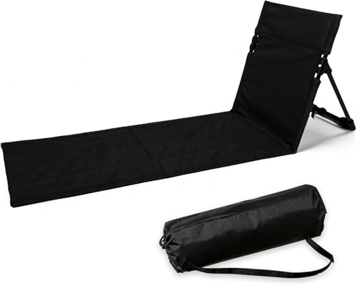 Chingcoo Sittdyna utomhus med ryggstöd, strandmatta vikbar lätt, golvstol utomhus och stadion sittdyna, vikbar liggmatta för strand, camping, picknick, trädgård (svart-108 × 40,5 × 41 cm)