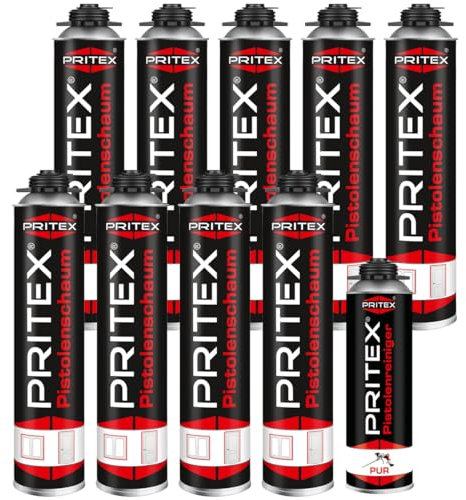 Bauschaum Set 9 x 750ml Pistolenschaum inkl. Pistolenreiniger 500ml PU Schaum Montageschaum Isolierschaum