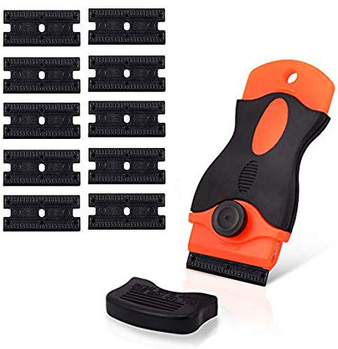 CANOPUS Razor Scraper Tool Non Scratch with 10 Double Edged Razor Blades, Glass and Plastic Scraper for Stickers, Labels and Decals