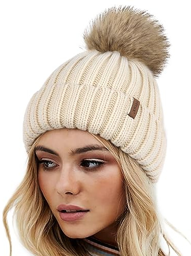 FURTALK Chapeaux d'hiver pour Femme Double Couche en Polaire avec Pompons à Pompons