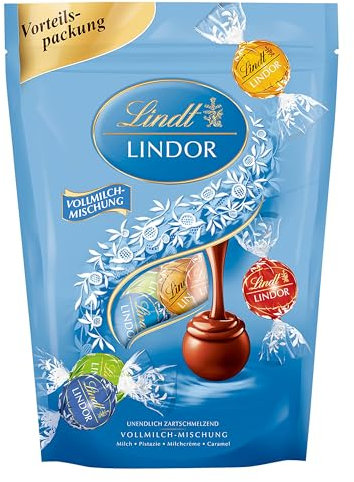 Lindt Schokolade LINDOR Kugeln Vollmilch-Mischung | 400 g | Ca. 30 in den Sorten Milch, Pistazie, Milchcrème, Caramel | Pralinengeschenk | Schokoladengeschenk