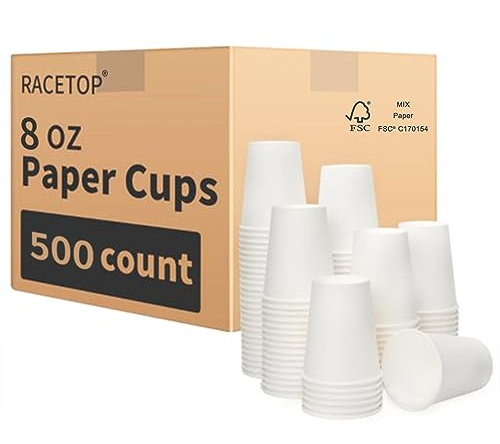 RACETOP 8 oz Disposable Coffee Cups 500 pack, Hot Coffee Cups 8 oz, Ideal for Office, Home, Party(500 pack)
