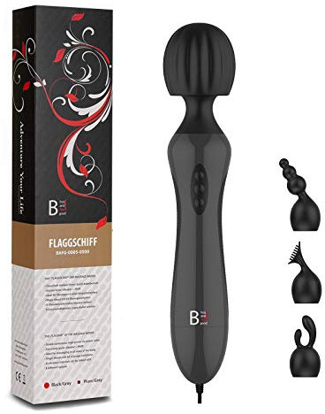 NUOVO FLAGSHIP 3.1. massaggiatore donna bacchetta Magic Wand per donna di BuyAndFeelGood - ORA con 28 varianti di vibrazione in nero - inclusi 3 accessori in silicone PREMIUM