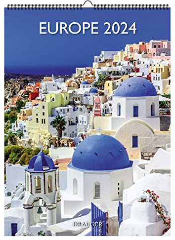 Draeger Paris | Calendario de pared decorativo Europa 2024 para colgar 29 x 39 cm | 16 meses de septiembre a 23 a dic 24 | 7 idiomas | Calendario de oficina, hogar, mensual | Decoración, organización