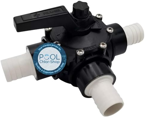 Duraol 3-Wege Pool Kugelhahn mit 38mm Schlauchanschluss | Drehschieber für Schlauch | Absperrhahn für Pool | PVC Klebe-Fitting I Hochwertiges Pool Zubehör