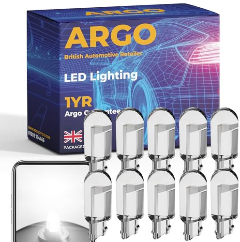 Argo 10 Pack 501 Led Bulbs T10 QTG Xenon White Car Light Bulbs Car Interior Upgrade Number Plate Light Map Dome Courtesy Van Capless Wedge 194 168 W5w Bulb Led Side Light Bulb 12v